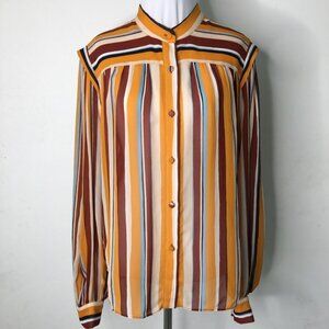 Frame Women's Orange Burgundy 100% Silk Striped Button Down Shirt Size Medium